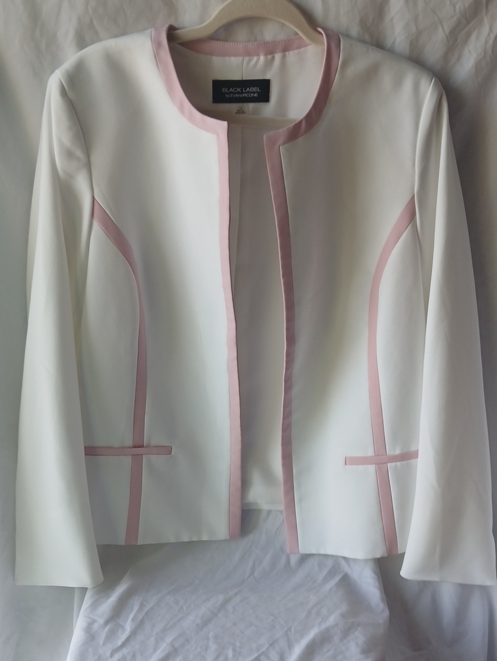 Black Label by Evan Picone White Jacket with Pink Trim